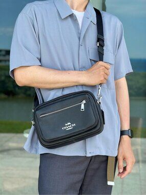 NWT COACH Elias Men Crossbody - CJ509 Silver/Black - Refined Pebble Leather $378
